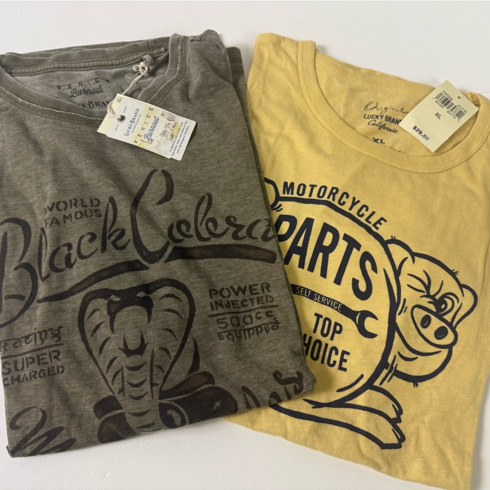 Lucky Brand T-Shirt Bundle of 2 NWT Tees New Black Cobra Motorcycles Pig Parts